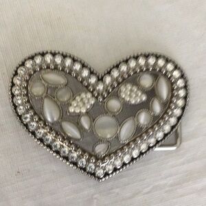 Chic Silver Heart Brooch with Gem Accents